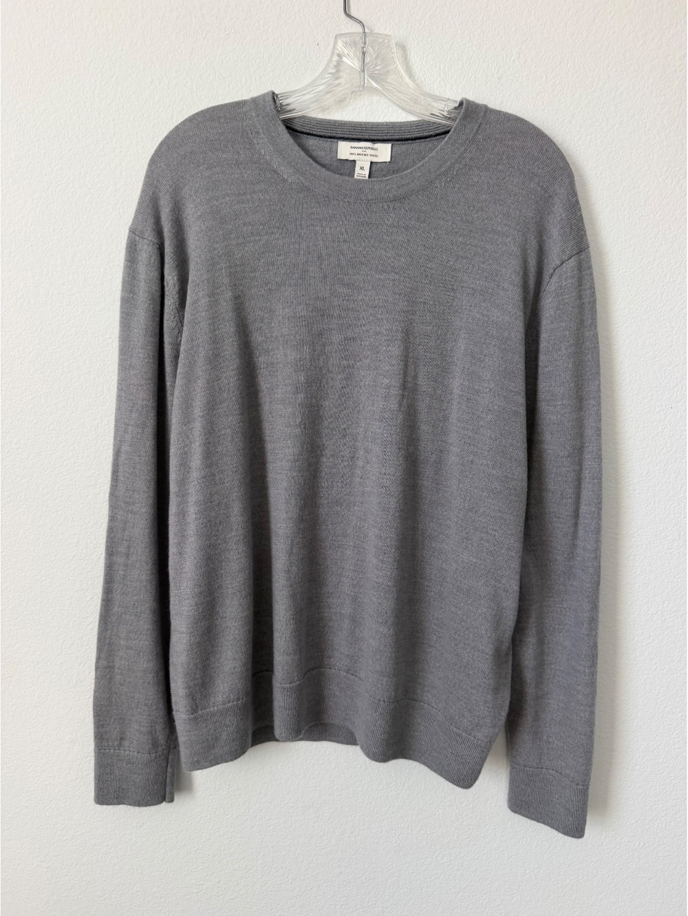 Banana Republic Long Sleeve Crew Neck Gray 100% Wool Sweater Men's Size XL